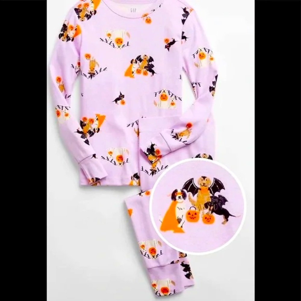 GAP Kids PJ | 100% Organic Halloween Pajama Set Lavender Pumpkin Size 12 - Picture 5 of 6